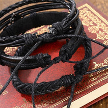 Load image into Gallery viewer, Vintage Black Bead Bracelets For Men Fashion Hollow Triangle Leather Bracelet &amp; Bangles Multilayer Wide Wrap Jewelry For Men and Women
