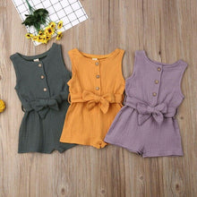 Load image into Gallery viewer, Newborn Baby Girl Kids Solid Romper Jumpsuit Playsuit Sleeveless Bow Belt Clothes Outfit For Summer
