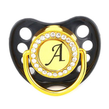 Load image into Gallery viewer, Modern Luxury Diamond Initials Letter Rhinestone Black Baby Pacifier/ Nipple For Baby Boys and Baby Girls Kids
