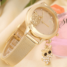 Load image into Gallery viewer, STEVVEX Gold  Watch Brand Quartz Women Rose Gold Stainless Steel Mesh Belt Ladies Wristwatch Female Clock Owl (Gold) For Women and Girls
