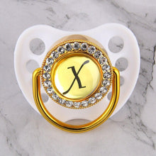 Load image into Gallery viewer, Luxury Glam Crystal White Bling Pacifier 26 Initial Letters Available Handmade Rhinestones Baby Pacifier For Baby
