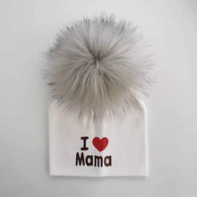 Load image into Gallery viewer, Newborn Cotton Hats Baby Pom Pom Childre Infant Hats For BabY Boys and Girls Wth Printed "I love mama " and " Design
