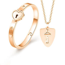 Load image into Gallery viewer, Fashion Concentric Lock Key Titanium Steel Stainless Steel Luxury Jewelry Bracelet and Necklace Couple Sets For Women
