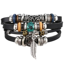 Load image into Gallery viewer, Vintage Black Bead Bracelets For Men Fashion Hollow Triangle Leather Bracelet &amp; Bangles Multilayer Wide Wrap Jewelry For Men and Women
