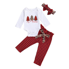 Load image into Gallery viewer, Newborn Baby Boys Girls Christmas Tree Printed Pullover Top and Leopard Pants Christmas Outfits 3pcs
