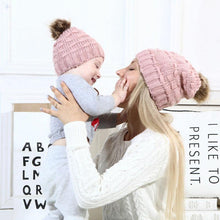 Load image into Gallery viewer, Infant Baby Boy Girl &amp; Mom Winter Knit Warm Soft Beanie Hat Hairball Cap for Adult Children Family Matching Caps Hats
