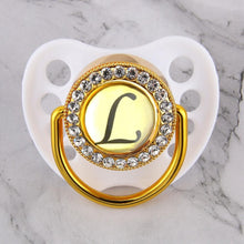 Load image into Gallery viewer, Luxury Glam Crystal White Bling Pacifier 26 Initial Letters Available Handmade Rhinestones Baby Pacifier For Baby
