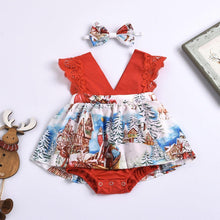 Load image into Gallery viewer, 2pcs  0-24M  Christmas Newborn Baby Girls Romper Dress+ Headband Santa Print Jumpsuits Outfit Unique Design
