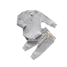 Load image into Gallery viewer, Infant Newborn Baby  Spring Autumn Ribbed Solid Clothes Sets Long Sleeve Bodysuits , Elastic Pants 2PCs
