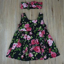 Load image into Gallery viewer, Modern Elegant Baby Girls Kids Summer Floral Dress Princess Party Sleeveless Dresses Headband 2pcs 0-4Y For Party In Flowers Modern Design With Bow
