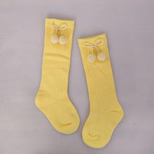 Load image into Gallery viewer, Luxury Modern Autumn Winter Baby Children Cherry Hair Ball Knee High Socks. Kid Cherry Knitted Sock For Kids

