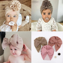 Load image into Gallery viewer, Handamde Elegant Baby Hats for Girls Big Bow Turban Hat Newborn  Baby Beanie Cap Solid Color Style
