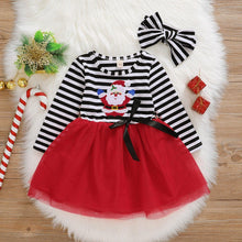 Load image into Gallery viewer, New Dress Baby Girls Christmas Santa Striped Print  Dress And Headband Outfits Children
