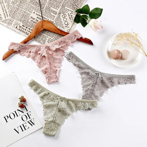Sexy Women's Hollow Fashion Low Waist Lace Underwear Female Thongs Panties Briefs Ruffle G String