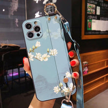 Load image into Gallery viewer, Ultra Luxury Case Cute Flower Design with Ring Kickstand Soft Crossbody Phone Cover for iPhone 13 14 Pro Max Case Fashion Crossbody Shoulder Strap Flower Leaf Phone Holder Cover for iPhone 12 11 X XR XS 7 8 Plus
