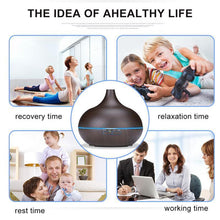 Load image into Gallery viewer, 550ml Aromatherapy Essential Oil Diffuser Wood Grain Remote Control Ultrasonic Air Humidifier Cool Mister with 7 Color LED Light Baby Bedroom, Waterless Auto Shut-Off, 7 Colors Lights Changing
