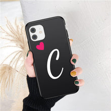 Load image into Gallery viewer, Women Elegant Black Initial Letter A-Z Love Heart Couples Phone Case For iPhone 13 12 Pro Max Mini Luxury Soft Silicone Cover Name Letter Case
