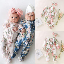 Load image into Gallery viewer, Modern Interesting Luxury Floral Newborn Baby Girl Clothes Infant Baby Girl Footed Full Sleeve Outfit Romper Jumpsuit With Big Bow In Modern Design
