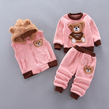 Load image into Gallery viewer, Modern Fashion Cotton Thick Warm Casual Hooded Sweater Cartoon Cute Bear Three-piece Suit For Baby Boy &amp; Girl
