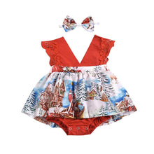 Load image into Gallery viewer, 2pcs  0-24M  Christmas Newborn Baby Girls Romper Dress+ Headband Santa Print Jumpsuits Outfit Unique Design
