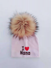 Load image into Gallery viewer, Newborn Cotton Hats Baby Pom Pom Childre Infant Hats For BabY Boys and Girls Wth Printed "I love mama " and " Design
