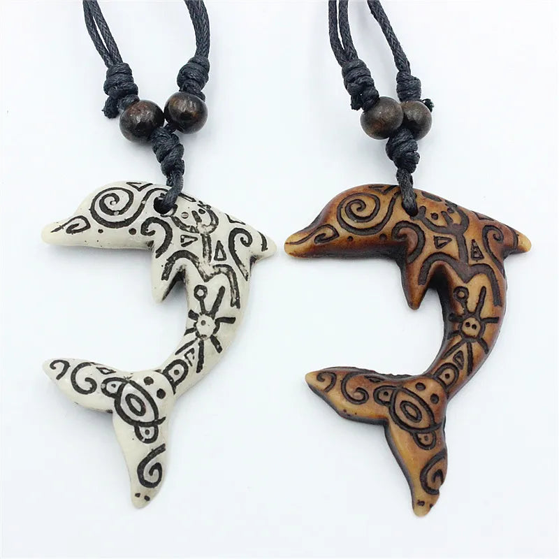 Fashion Faux Bone Carved Taino Sun Smile Frog Love Dolphin Pendant Necklace for men women's jewelry gift MN520