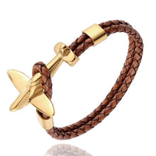 Load image into Gallery viewer, Stainless Steel Gold Aviation Airplane Anchor Bracelets For Men and Women In Retro Leather Bracelet Air Force Style Homme Jewelry Style
