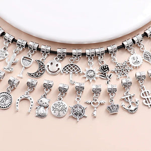 50PCS European Vintage Silver Designer Charm For Women's Personalize Style Necklace Bracelet DIY Jewelry Making Supplies Pendant