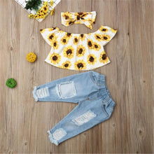Load image into Gallery viewer, 3 Pcs Outfit Clothes Cute   Sunflower Top  Pants  Fashion Casual Suit Perfect For Baby
