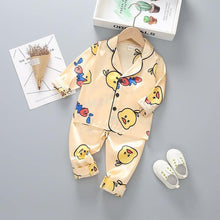 Load image into Gallery viewer, Luxury Modern Children's Pajamas Set Baby Suit Toddler Boys and Girls Ice Silk Satin Cartoon Printing Tops Pants Set Home Wear pajams for Kids
