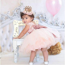 Load image into Gallery viewer, Pink Backless Princess Gold Luxury Dress With Bow Baby Dress for Girl Birthday Party Newborn dress For Birthday Girls Dress 1-5 years
