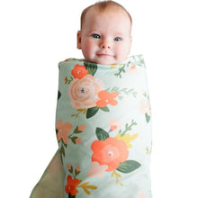 Load image into Gallery viewer, Elegant Colorful Baby Swaddle Wrap Newborn Infant Receiving Blanket Headwear Flower Print Towels With Bow
