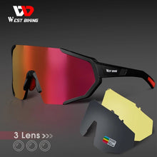 Load image into Gallery viewer, WEST BIKING Professional Polarized 3 Lens Cycling Glasses MTB Road Bike Sport Sunglasses Bike Eyewear UV400 Bicycle Goggles
