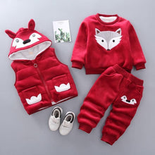 Load image into Gallery viewer, Modern Fashion Cotton Thick Warm Casual Hooded Sweater Cartoon Cute Bear Three-piece Suit For Baby Boy &amp; Girl
