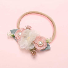 Load image into Gallery viewer, Modern Fashion Floral Headband Newborn Baby Elastic Hairbands Pearl Fresh Style Bow Knot For Girls
