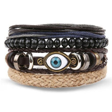 Load image into Gallery viewer, Vintage Black Bead Bracelets For Men Fashion Hollow Triangle Leather Bracelet &amp; Bangles Multilayer Wide Wrap Jewelry For Men and Women

