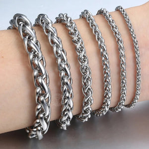 3-10mm Women's Men's Bracelet Stainless Steel Wheat Chain Bracelets Male Gifts Wholesale Jewelry 7-11" KBB8