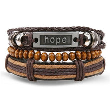 Load image into Gallery viewer, Vintage Black Bead Bracelets For Men Fashion Hollow Triangle Leather Bracelet &amp; Bangles Multilayer Wide Wrap Jewelry For Men and Women
