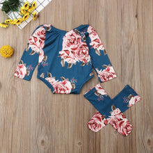 Load image into Gallery viewer, Newborn Baby Girls Floral Clothes Spring Autumn Long Sleeve Romper Warm Leg Socks Outfits Romer and Jumpsuit For Kids With Socks in Floral Design
