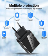 Load image into Gallery viewer, 3 Ports Black USB Charger EU US Plug LED Display 3.1A Fast Charging Smart Mobile Phone Charger

