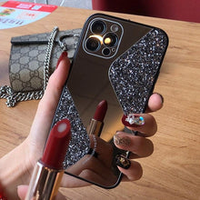 Load image into Gallery viewer, Women Luxurious Glitter Makeup Mirror Phone Case For iPhone 12 11 Pro MAX X XS XR 8 7 Plus Luxury Silicone Shockproof Cover Fixed Non Moving Sparkling Shining Glitter Stars Soft Silicone Case
