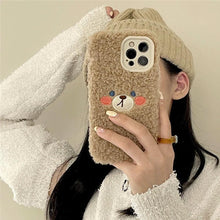 Load image into Gallery viewer, Cute Furry Fluffy Brown Bear Phone Case For iPhone 11 12 13 Pro Max 6 7 8 Plus X XS Max XR SE 2020  Winter Plush Warm Soft Cover  Autumn and Winter Shockproof Full Case Cover
