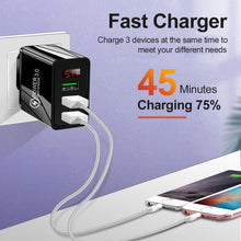 Load image into Gallery viewer, Portable Fast Quick Charge 3.0 LED Display 3 USB Charger 3A Fast Charging Mobile Phone Modern Black And White Chargers Adapter
