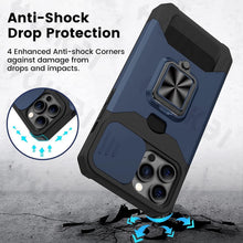 Load image into Gallery viewer, Slide Camera Cover Kickstand Card Wallet Case for iPhone11 X XS 8  Shockproof Protective Phone Case  Wallet Case for iPhone With Sliding Camera Case With Kickstand Magnetic Adjustable Ring Holder
