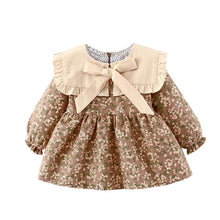 Load image into Gallery viewer, Modern Retro Girl Dress  For Winter Newborn Infant Dress Fashion Cute Cotton Floral Bow baby Party Dress
