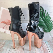 Load image into Gallery viewer, 8"20cm Super High Heel Waterproof Platform Dance Shoes Front Lace-up Head Ankle Boots Low Leg Winter Autumn Steel Pipe Plastic
