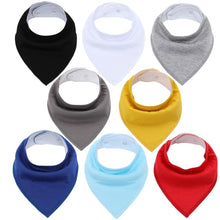 Load image into Gallery viewer, 8PCS/SET Comfortable Colorful 100% Organic Cotton Adjustable Snaps Bandana Saliva Bibs For Baby Boys &amp; Girls Kids
