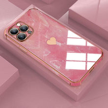 Load image into Gallery viewer, Luxury Shockproof Soft Case For iPhone 13 12 11 Pro Max XS XR X R 8 7 Plus iPhone12 12Pro iPhone11 Marble Texture Covers  Luxury Love Phone Case Cute Side Small Heart Pattern Soft Shockproof Full Lens Case for iPhone
