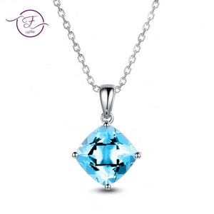 Top Brand Sky Blue Aquamarine Pendant Necklace for Women 925 Silver Necklace Women's Fine Jewelry Party Anniversary Gift