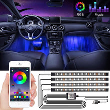 Load image into Gallery viewer, Interior Car Lights LED Car Strip Lights with Two-Line Waterproof Design RGB LED Strip Light With USB Wireless Remote Music Control Multiple Modes and Music Sync Under Dash Car Lighting with Car Charger, DC 12V
